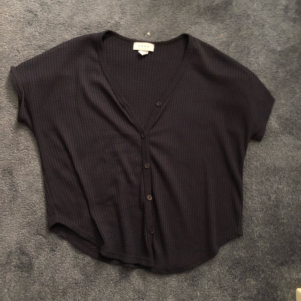 Navy blue waffle button down tee